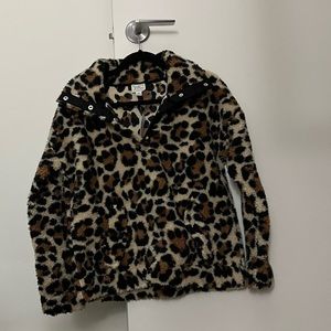 J. Crew Animal Print Snap Collar Vintage Fleece